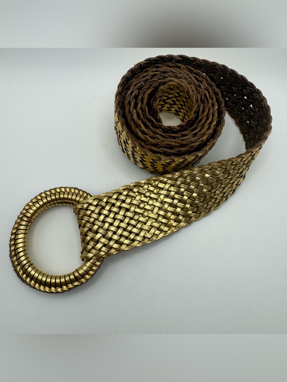 J.Crew Metallic Gold Braided Leather Belt M/L